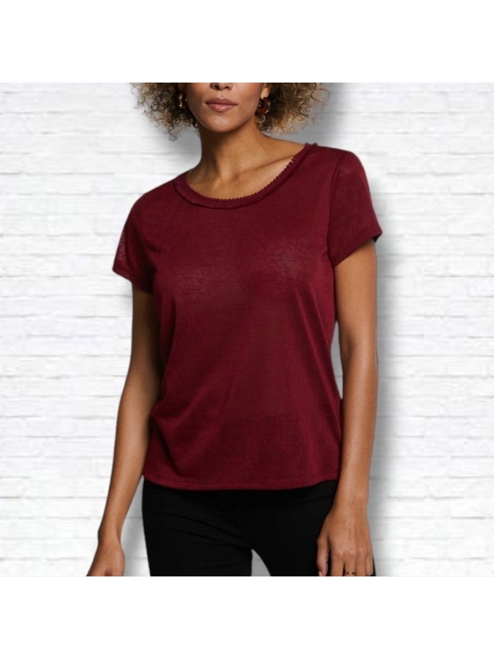 NEW! ELLA Rafaella Eco Fabric Short Sleeve Top with Decorative Trim Size 1X